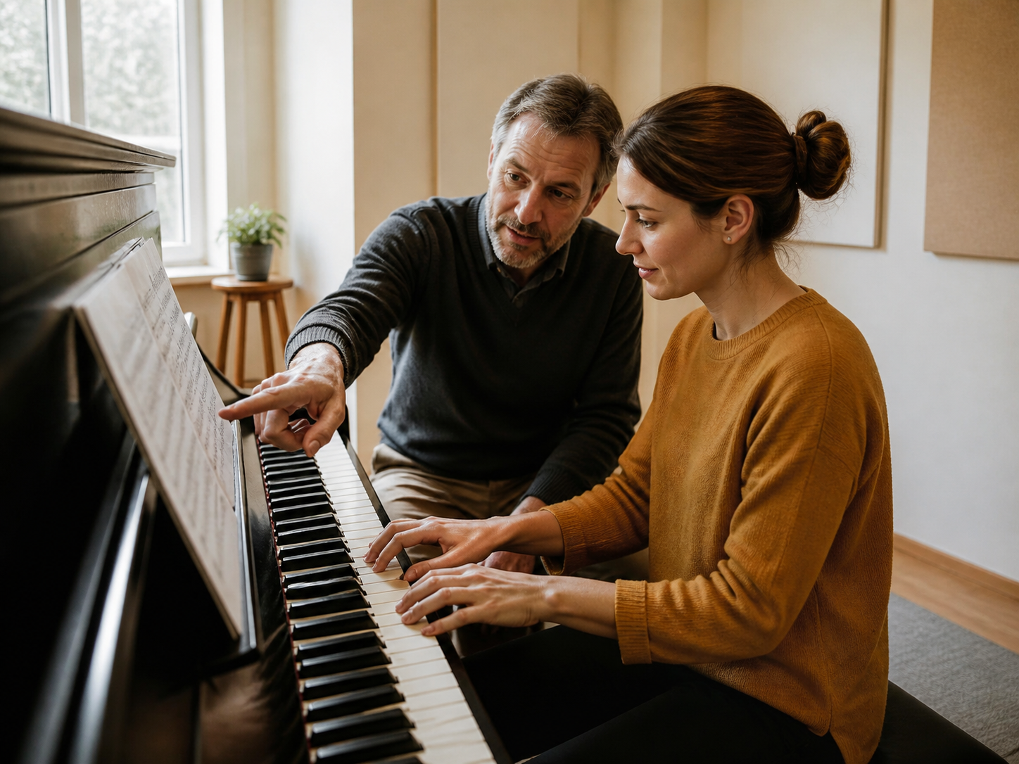 Lekcja gry na pianinie w kameralnym studio